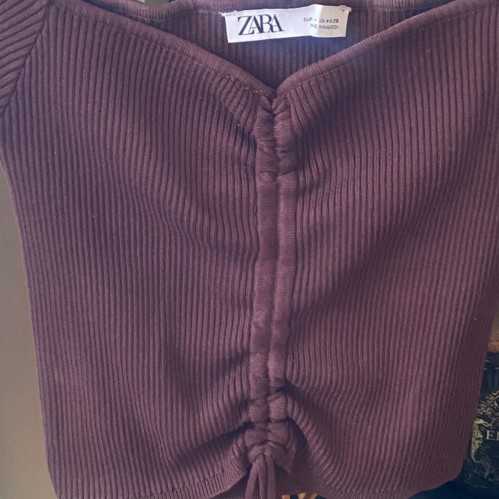Zara Cropped Ribbed Drawstring Long Sleeve Top - purple - Picture 2 of 4